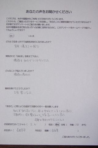 腰痛の慢性化が大変楽になった！