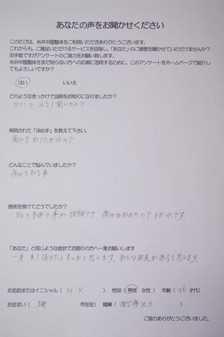 自分の身体の事が理解できて、痛みが取れました！