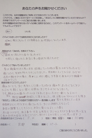 本当に辛い症状が消えました！